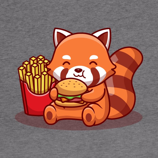 Cute Red Panda Eating Burger With Fries by Catalyst Labs